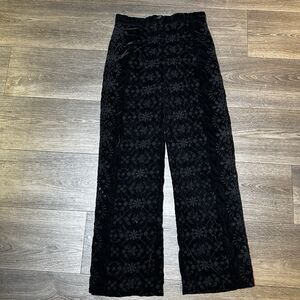 ZARA BLACK EMBROIDERED VELVET ALINA HIGH WAISTED PANTS Size XS